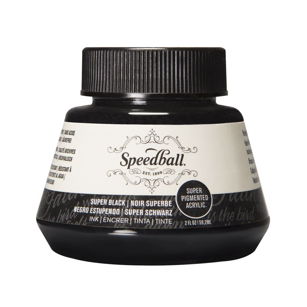 Speedball Super Pigmented Acrylic Drawing Ink Super Black - Bottle of 2 Oz / 59.2 ML