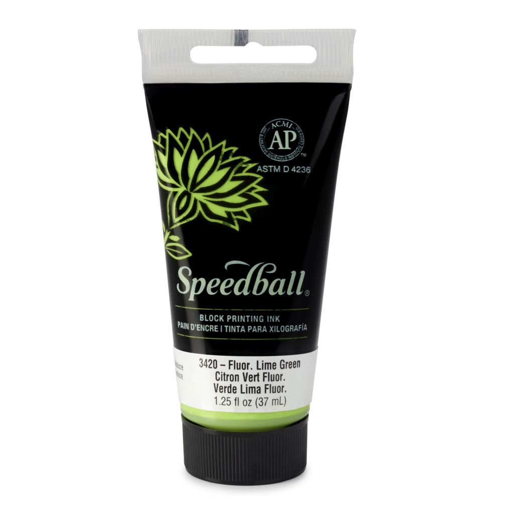 Speedball Water-Soluble Block Printing Ink Fluorescent Lime Green - Tube of 1.25 Oz / 37 ML