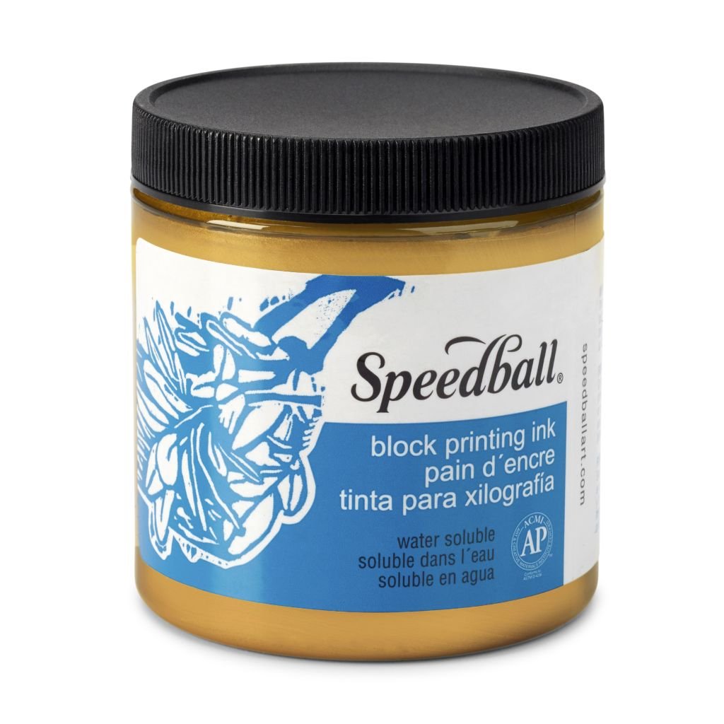 Speedball Water-Soluble Block Printing Ink Gold - Jar of 8 Oz / 237 ML