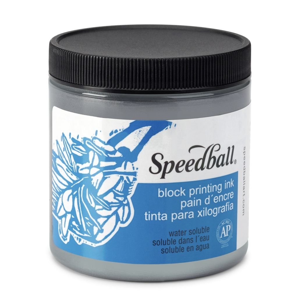 Speedball Water-Soluble Block Printing Ink Pewter - Jar of 8 Oz / 237 ML