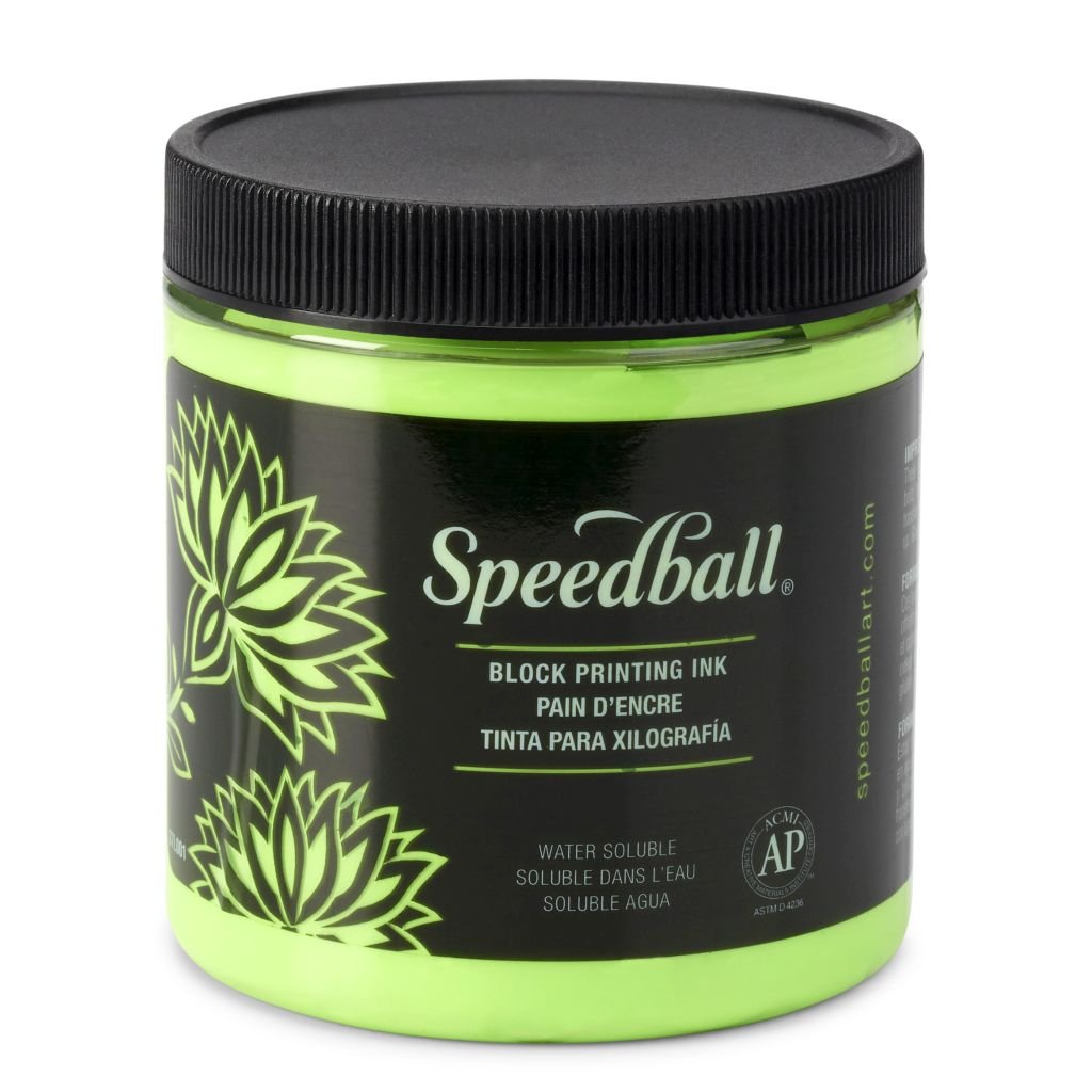 Speedball Water-Soluble Block Printing Ink Fluorescent Lime Green - Jar of 8 Oz / 237 ML