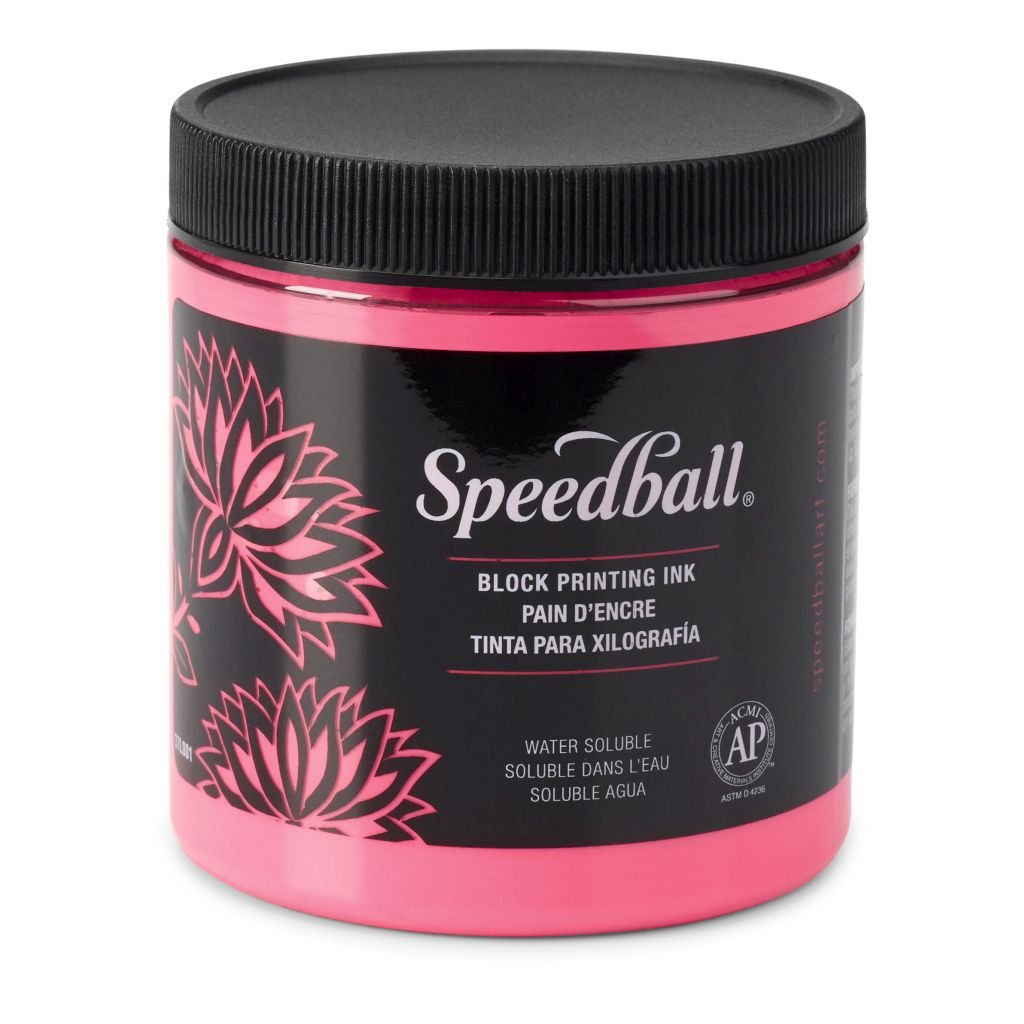 Speedball Water-Soluble Block Printing Ink Fluorescent Hot Pink - Jar of 8 Oz / 237 ML