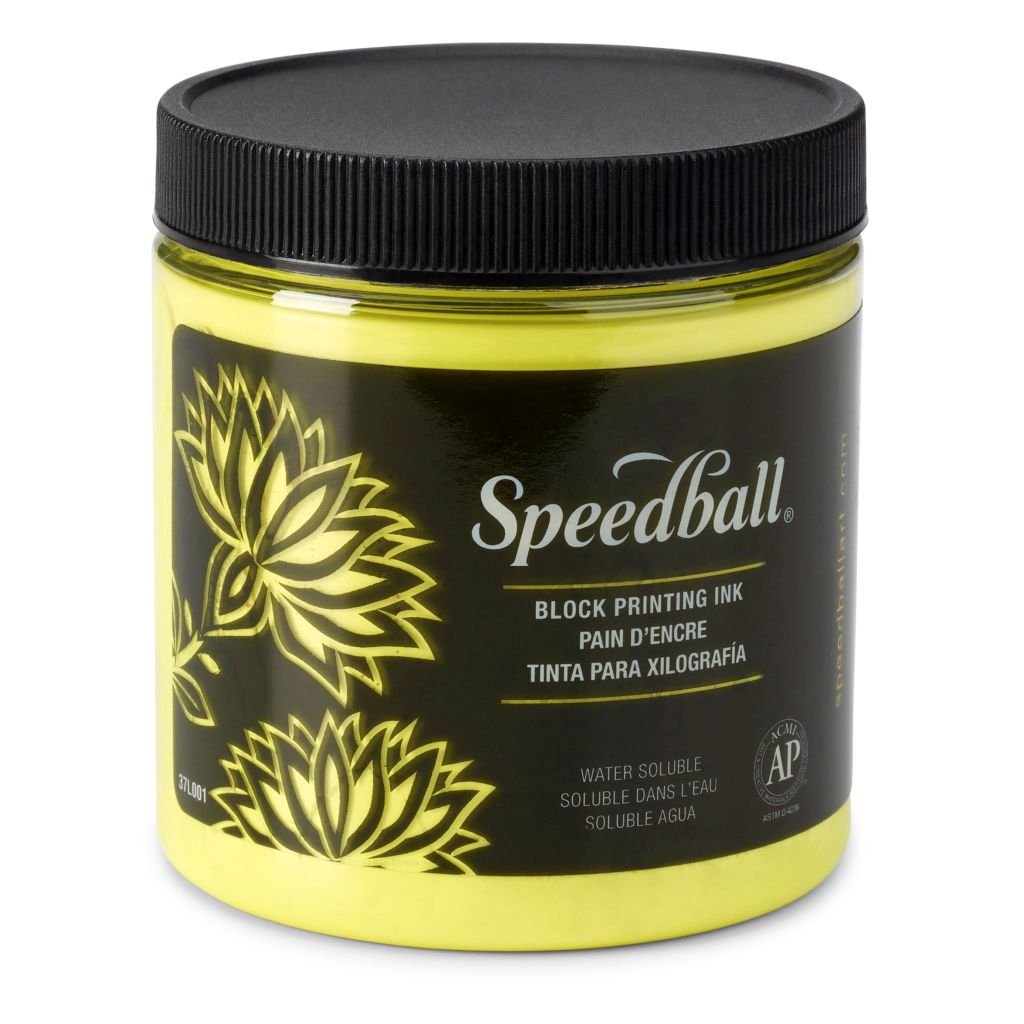Speedball Water-Soluble Block Printing Ink Fluorescent Yellow - Jar of 8 Oz / 237 ML