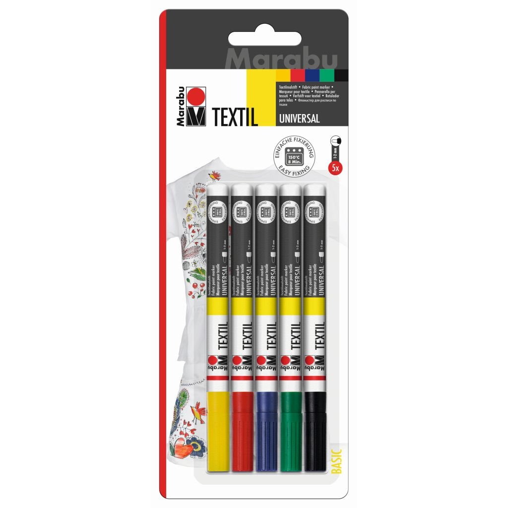 Marabu Textil Painter - Blister Pack - Set of 5 Markers x 1.2 MM Universal Tip
