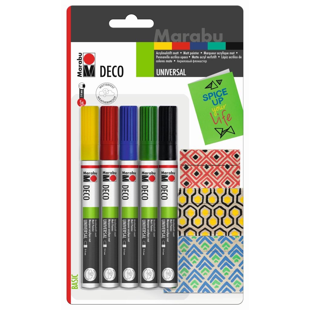 Marabu Deco Painter Marker - Blister Pack - Set of 5 Markers x 2 - 4 MM Universal Tip