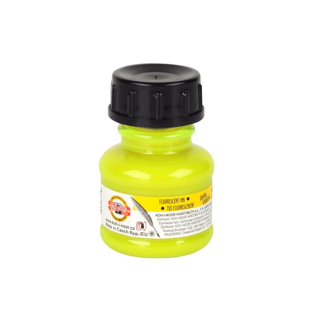 Koh-I-Noor Hardtmuth Coloured Drawing Ink - 20 GM Bottle - Fluorescent Yellow