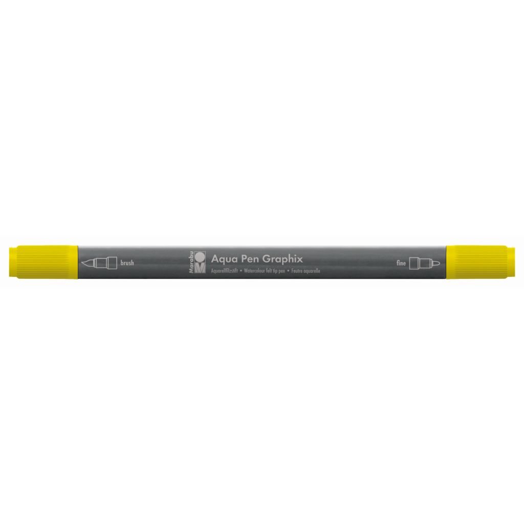 Marabu Aqua Pen Graphix Watercolour Felt Tip Pen - Dual Tip (Fine + Brush) - Yellow (019)