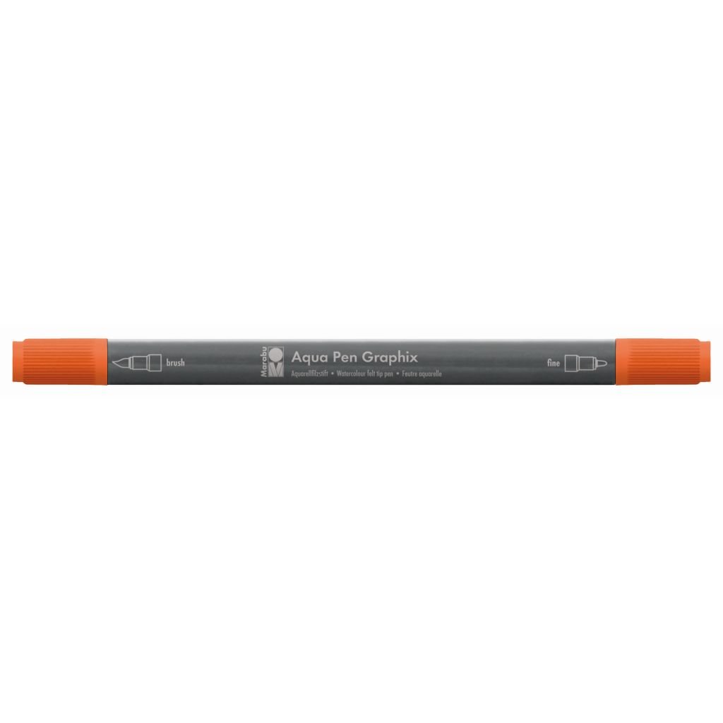 Marabu Aqua Pen Graphix Watercolour Felt Tip Pen - Dual Tip (Fine + Brush) - Red Orange (023)