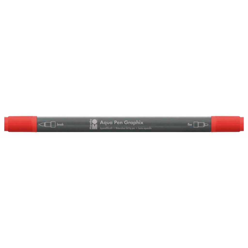 Marabu Aqua Pen Graphix Watercolour Felt Tip Pen - Dual Tip (Fine + Brush) - Light Vermilion (030)