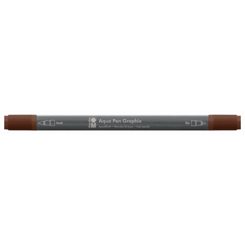 Marabu Aqua Pen Graphix Watercolour Felt Tip Pen - Dual Tip (Fine + Brush) - Dark Brown (045 )