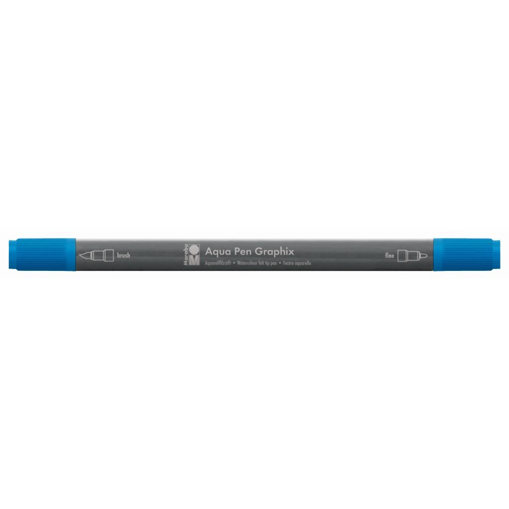 Marabu Aqua Pen Graphix Watercolour Felt Tip Pen - Dual Tip (Fine + Brush) - Medium Blue (052)