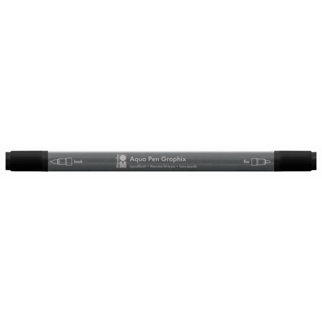 Marabu Aqua Pen Graphix Watercolour Felt Tip Pen - Dual Tip (Fine + Brush) - Black (073)