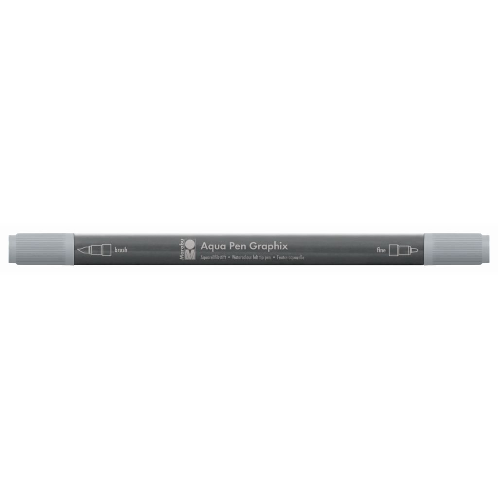 Marabu Aqua Pen Graphix Watercolour Felt Tip Pen - Dual Tip (Fine + Brush) - Grey (078  )