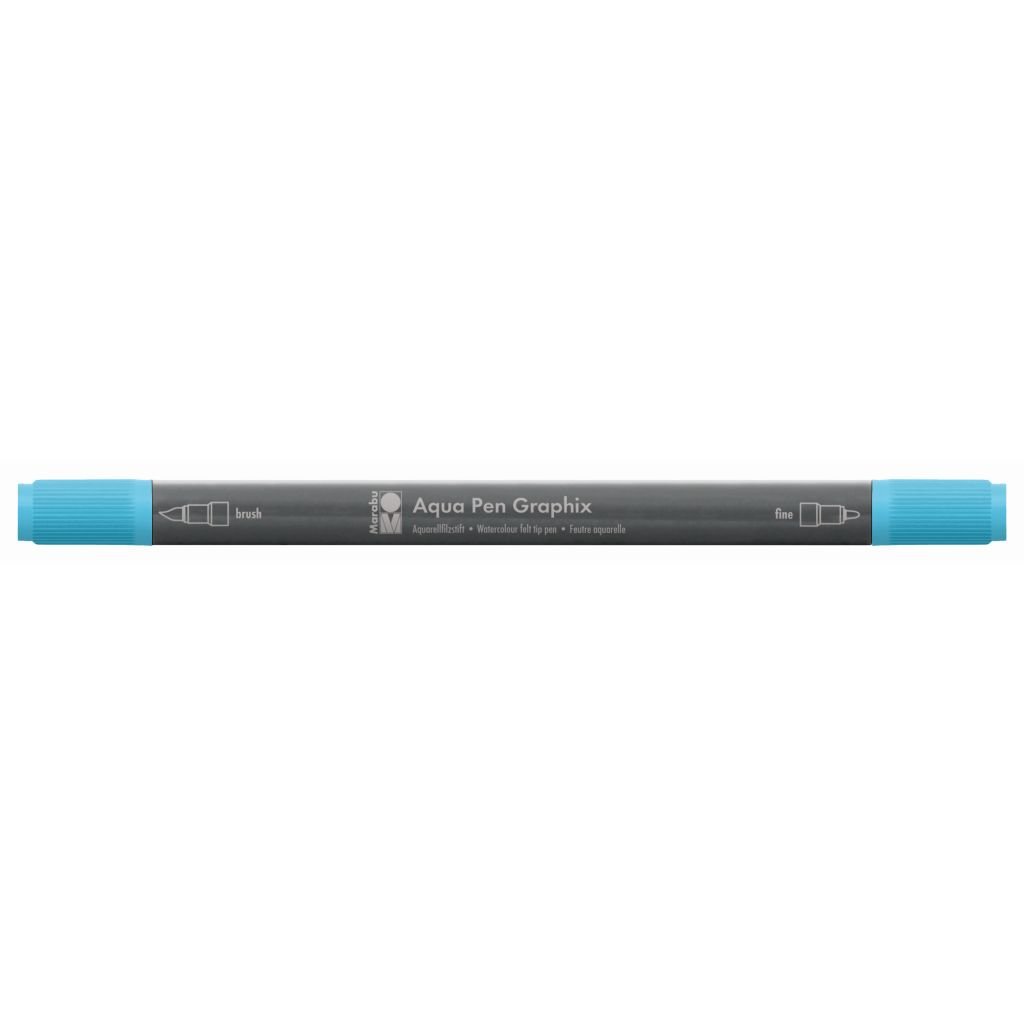 Marabu Aqua Pen Graphix Watercolour Felt Tip Pen - Dual Tip (Fine + Brush) - Light Blue (090)