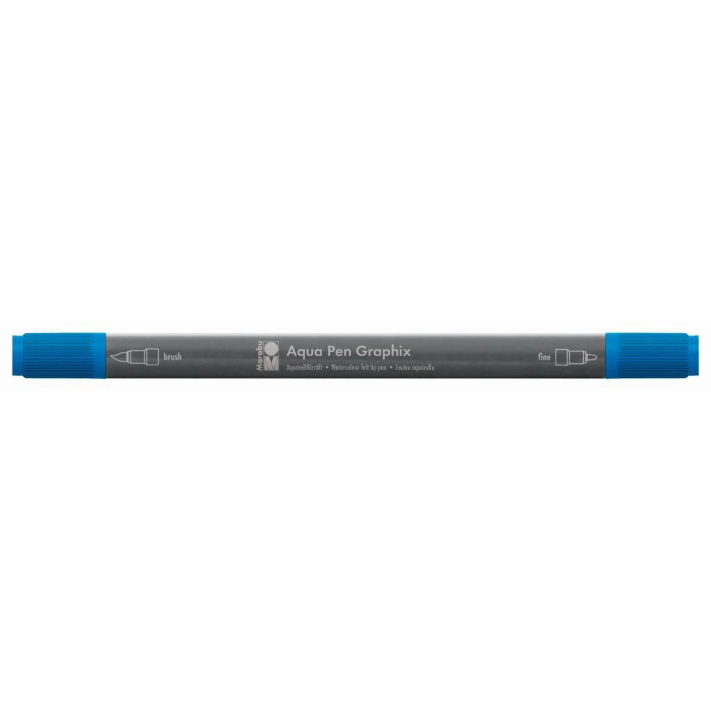 Marabu Aqua Pen Graphix Watercolour Felt Tip Pen - Dual Tip (Fine + Brush) - Azure Blue (095)