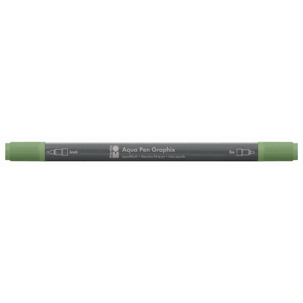 Marabu Aqua Pen Graphix Watercolour Felt Tip Pen - Dual Tip (Fine + Brush) - Antique Green (266)