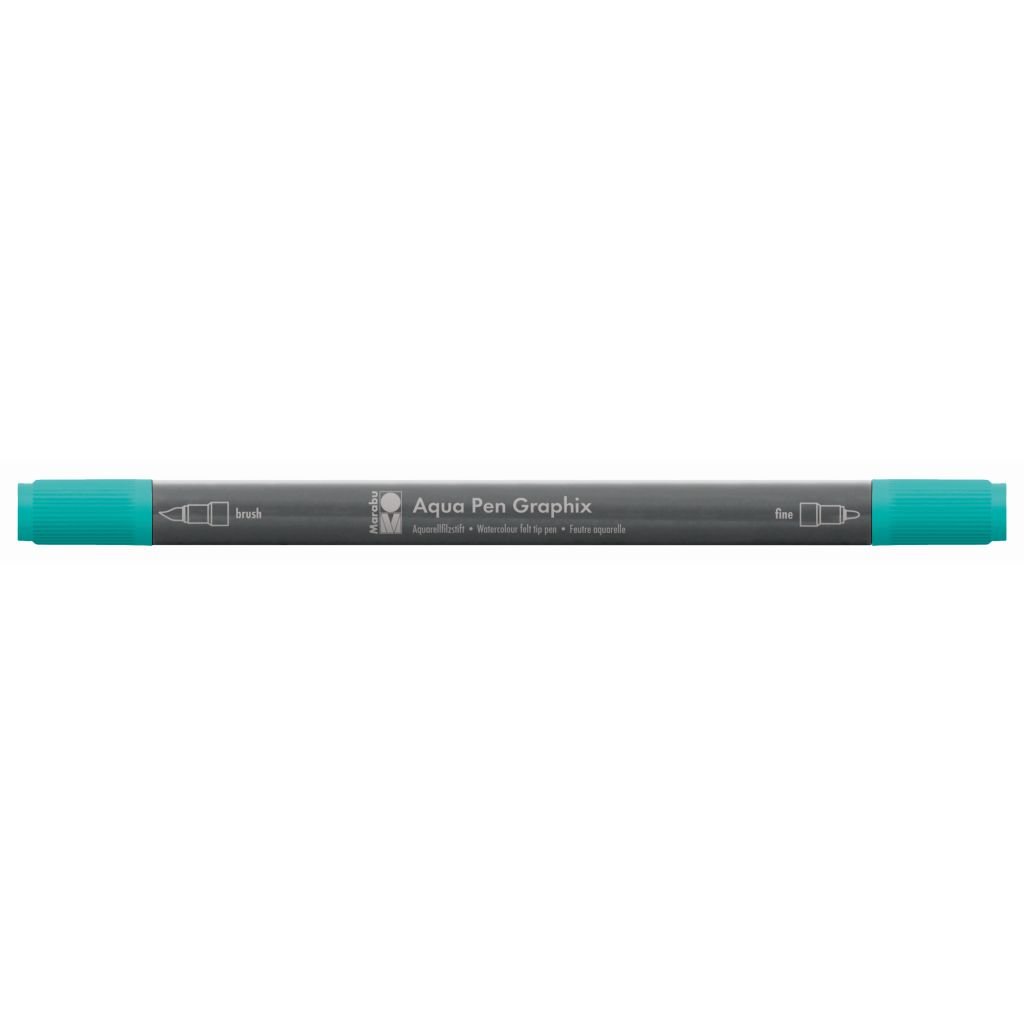Marabu Aqua Pen Graphix Watercolour Felt Tip Pen - Dual Tip (Fine + Brush) - Aqua Green (297)