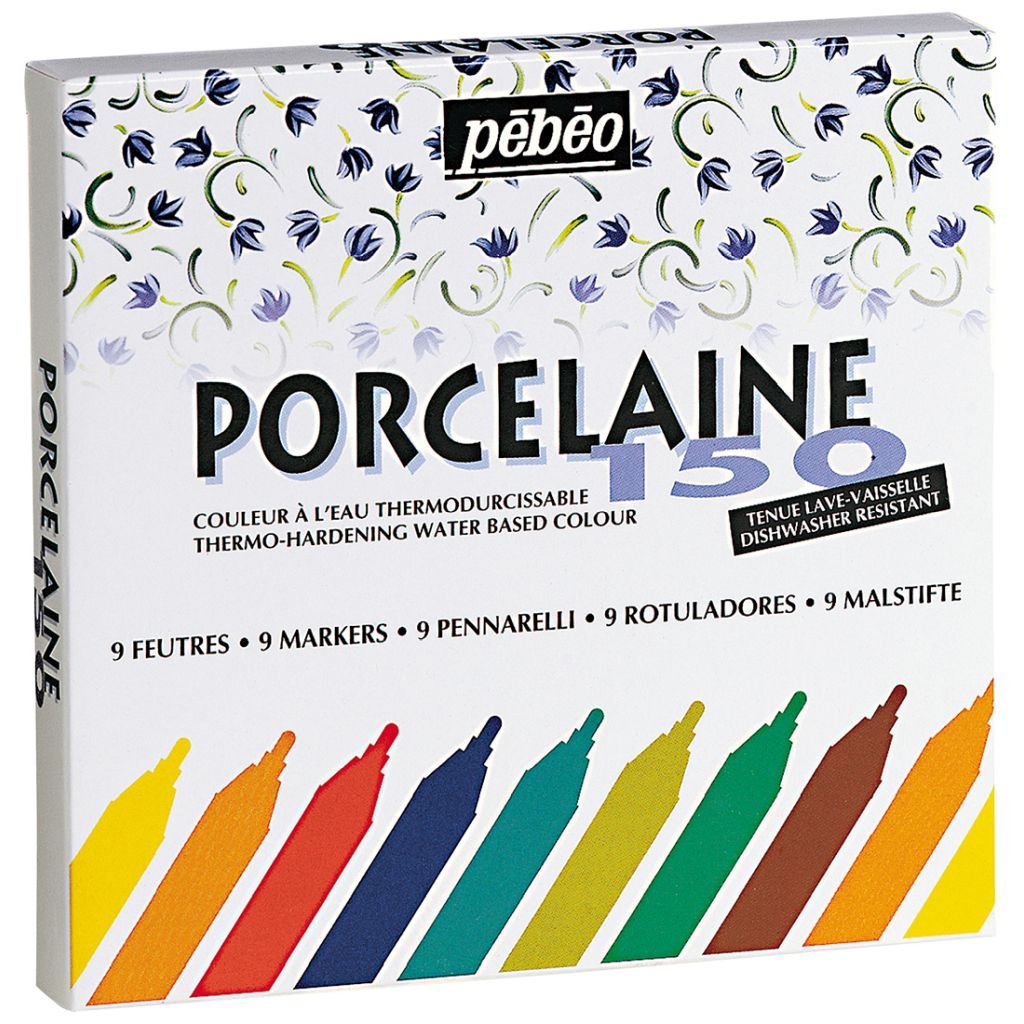 Pebeo Porcelaine 150 Paint Marker - Bullet Tip (1.2 mm) - Assorted Set of 9 Colours