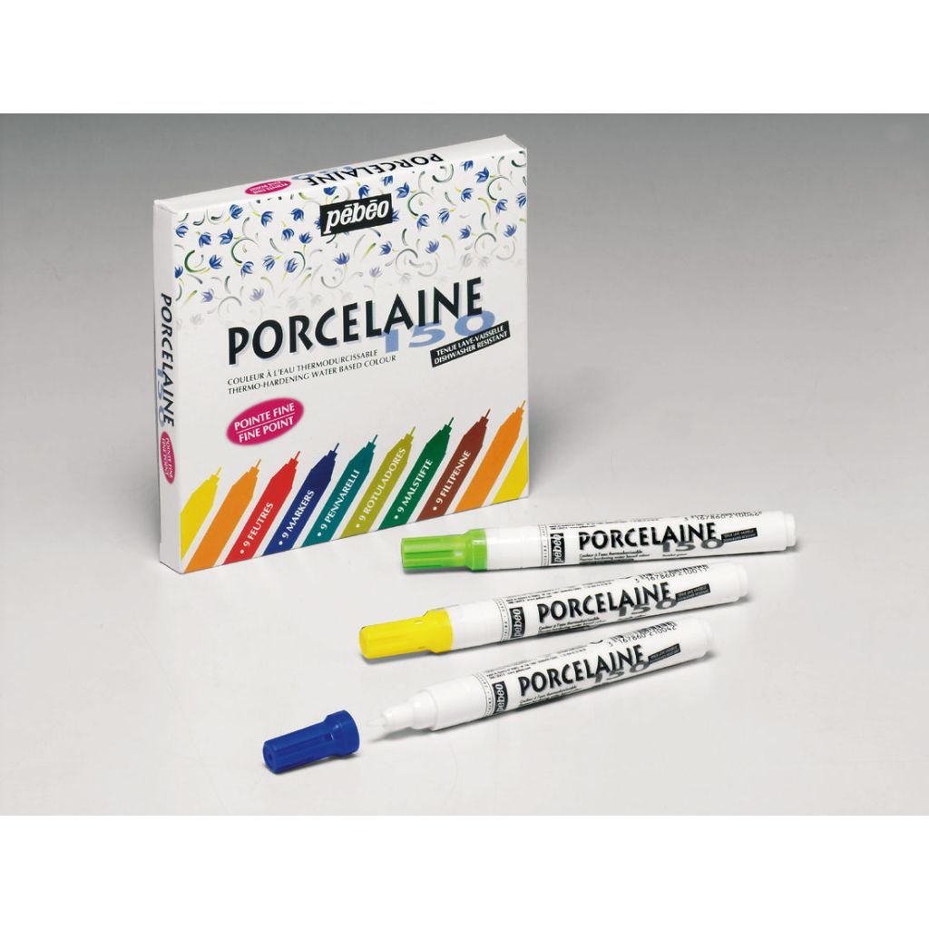 Pebeo Porcelaine 150 Paint Marker - Fine Tip (0.7 mm) - Assorted Set of 9 Colours