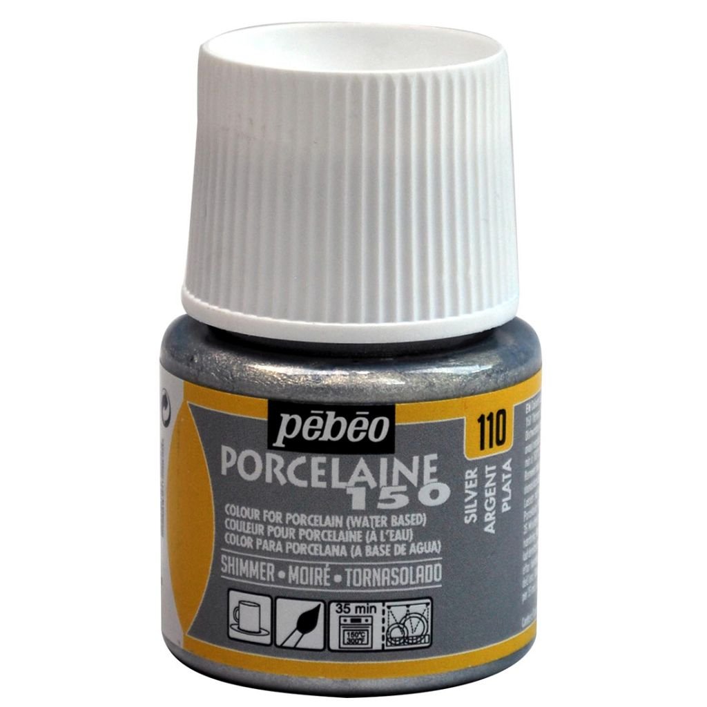 Pebeo Porcelaine 150 Paint - 45 ml bottle - Shimmer Silver (110)