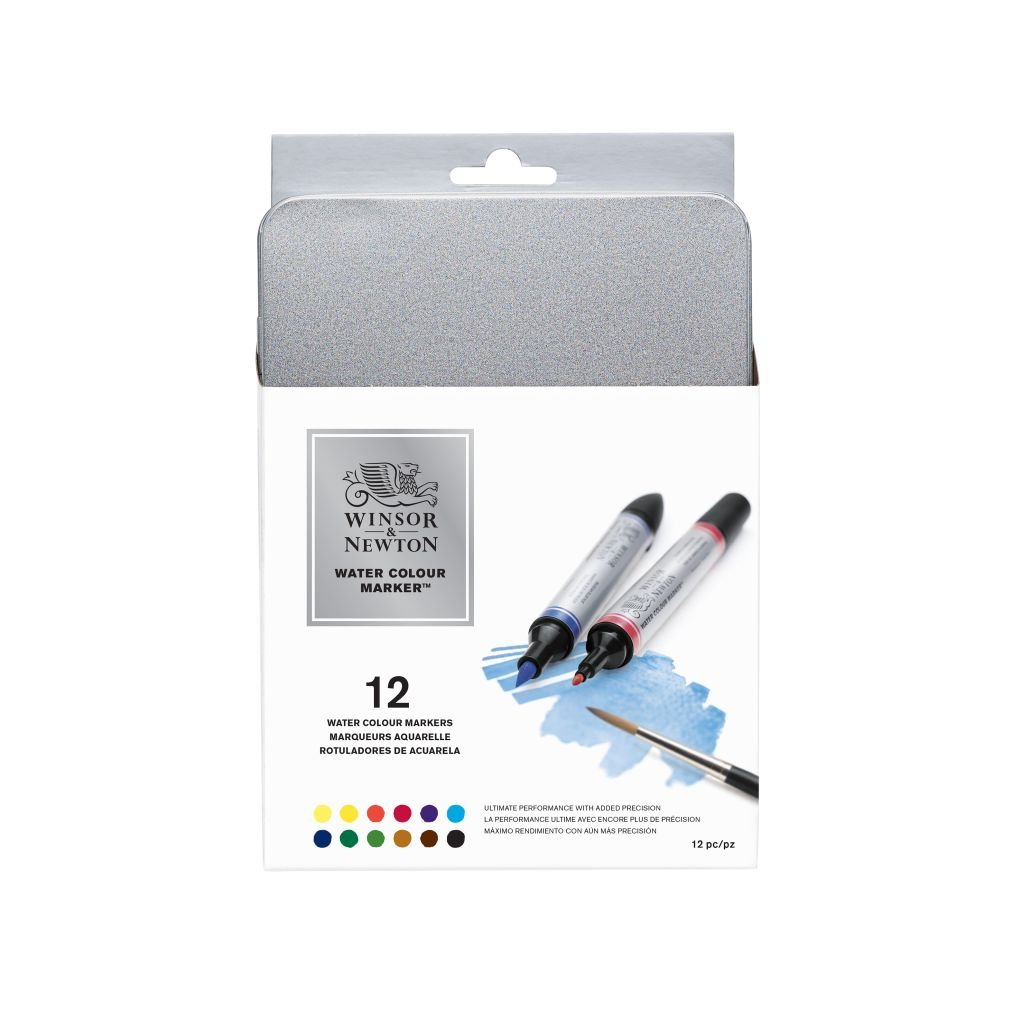Winsor & Newton Water Colour Marker - Twin Tip - Brush + fine - Water based - Assorted set of 12 colours