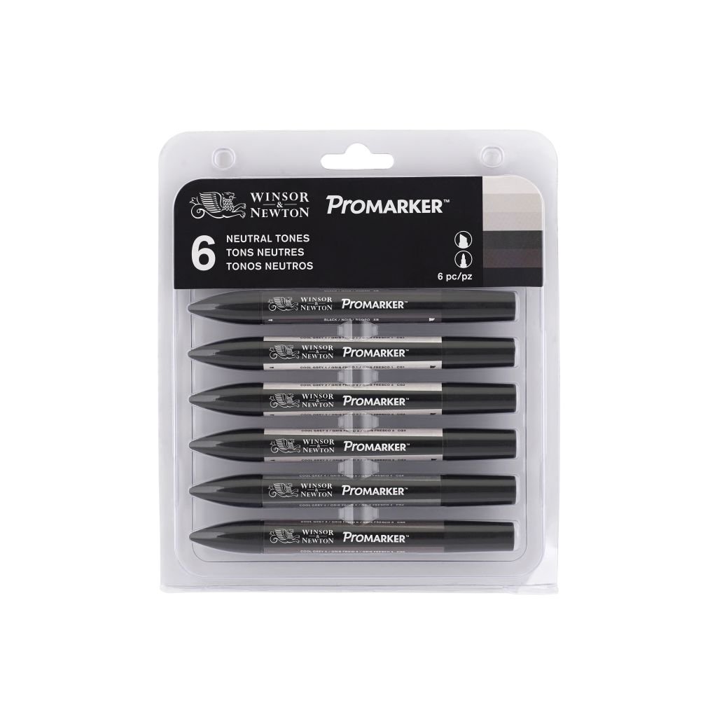 Winsor & Newton ProMarker - Twin Tip - Alcohol Based - Neutral Tones Set of 6