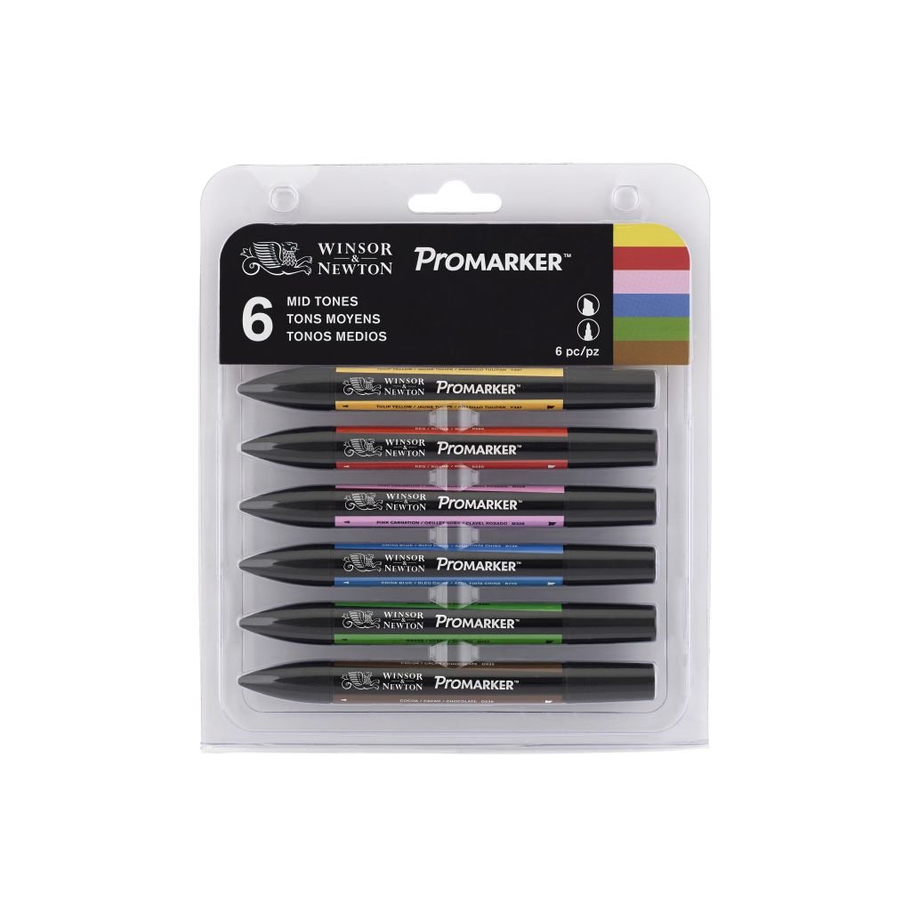 Winsor & Newton ProMarker - Twin Tip - Alcohol Based - Mid Tones Set of 6