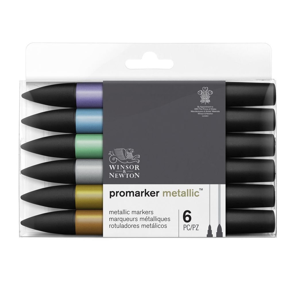 Winsor & Newton ProMarker - Twin Tip - Broad + Fine - Pigment Based - Metallic Marker Set