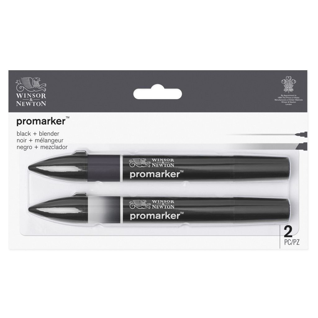 Winsor & Newton ProMarker - Twin Tip - Alcohol Based - Pack of Black + Blender