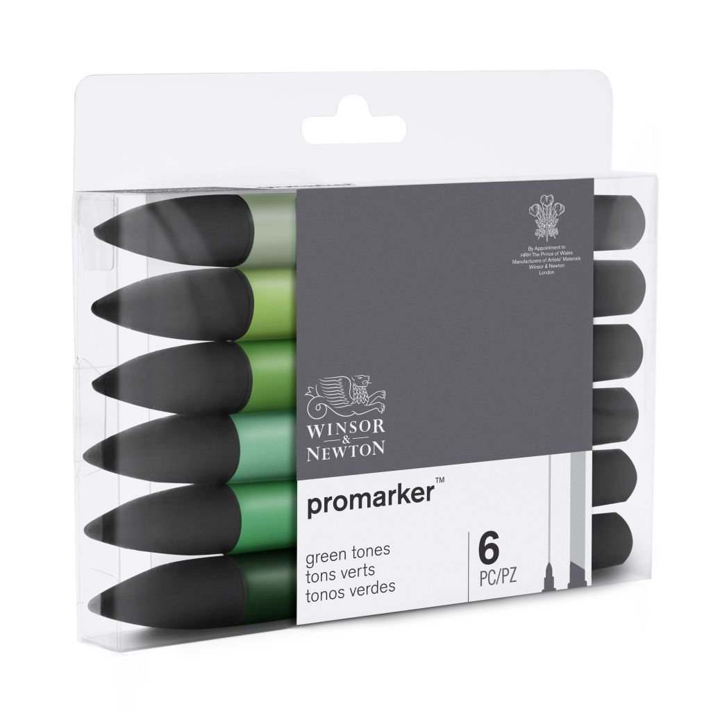 Winsor & Newton ProMarker - Twin Tip - Alcohol Based - Green Tones Set of 6