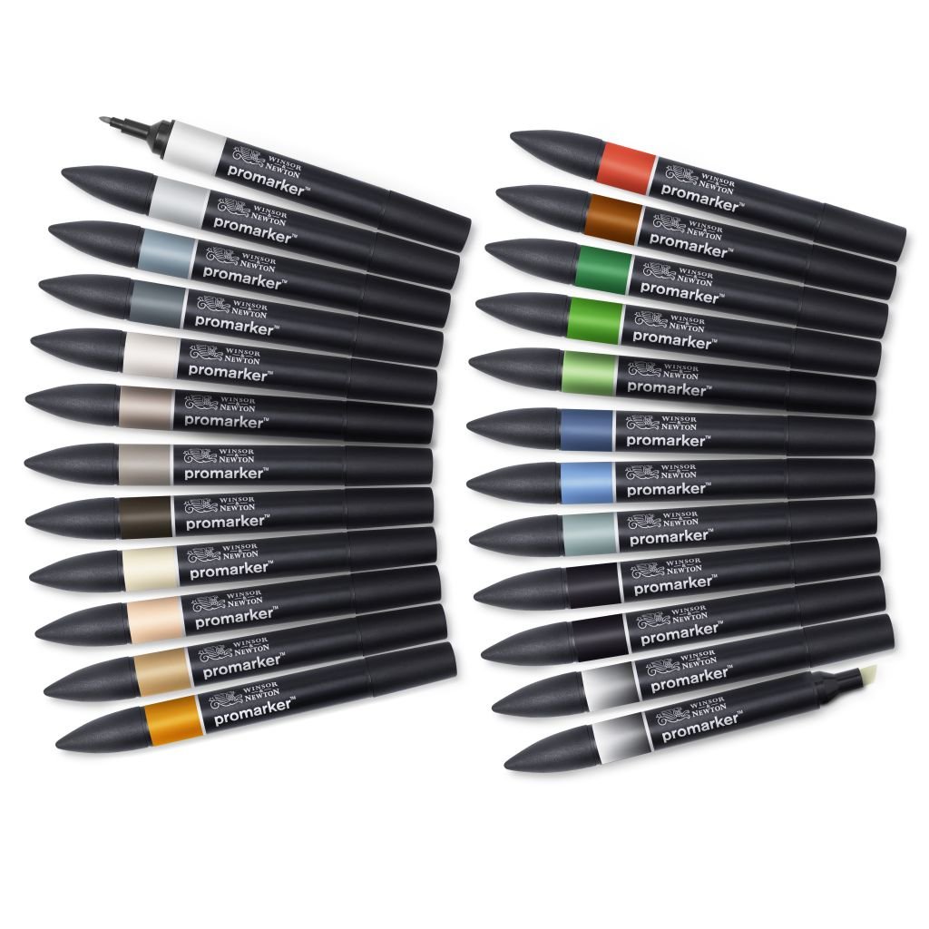 Winsor & Newton ProMarker - Twin Tip - Broad+Chisel - Alcohol Based - Architectural Tones Wallet Set of 24