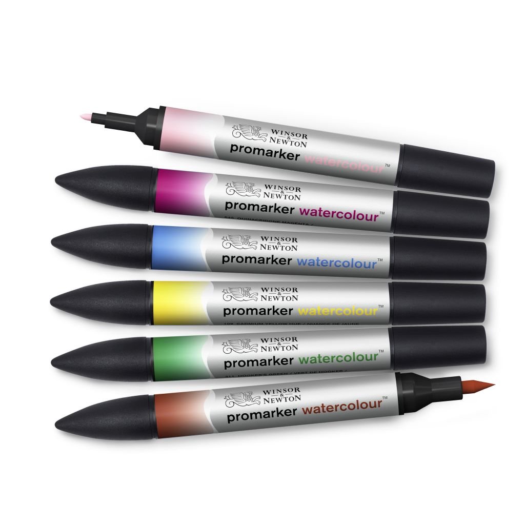 Winsor & Newton Promarker Watercolour Marker - Twin Tip (Brush + fine) - Floral Tones Set of 6