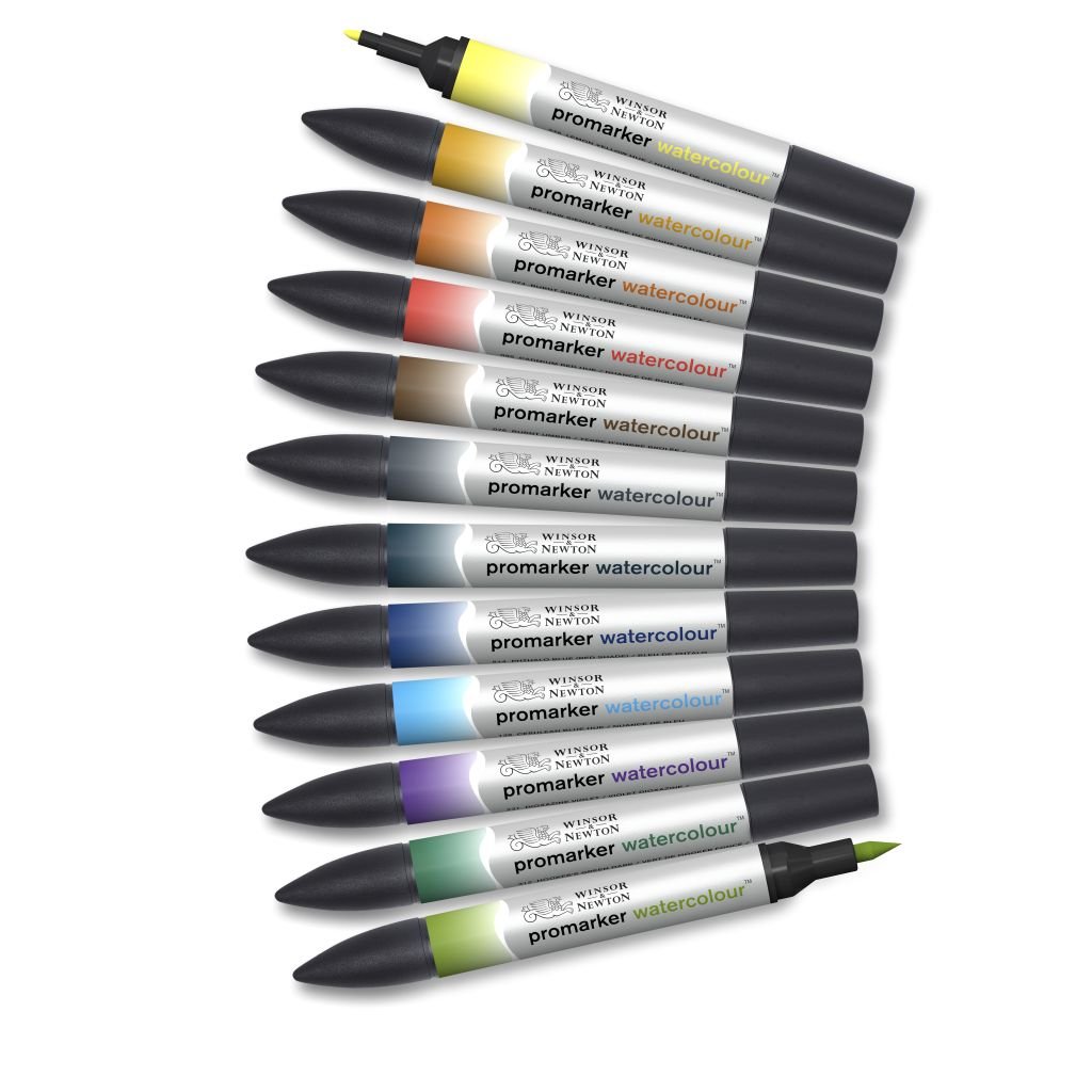 Winsor & Newton Promarker Watercolour Marker - Twin Tip (Brush + fine) - Landscape Tones Set of 6
