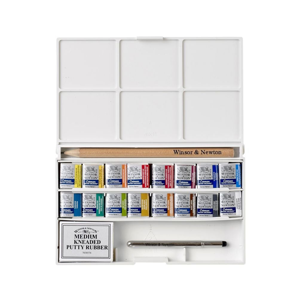 Winsor & Newton Cotman Water Colour Deluxe Sketchers’ Pocket Box – 16 Half Pans
