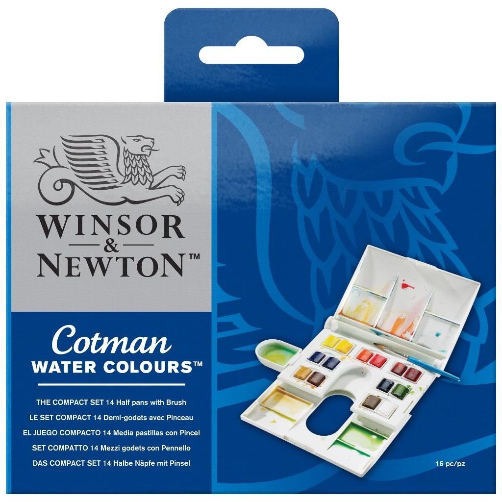 Winsor & Newton Cotman Water Colour – The Compact Set – 14 Half Pans with Brush