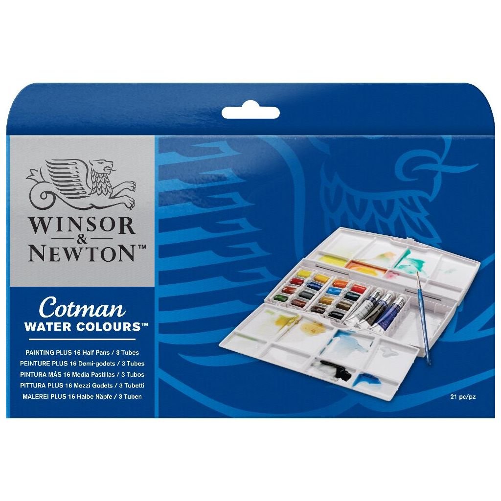 Winsor & Newton Cotman Water Colour Painting Plus – 16 Half Pans + 3 Tubes of 8ML