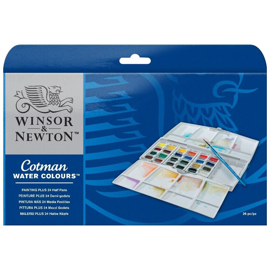 Winsor & Newton Cotman Watercolors - Compact Set, Assorted Colors, Set of  14, Half Pans