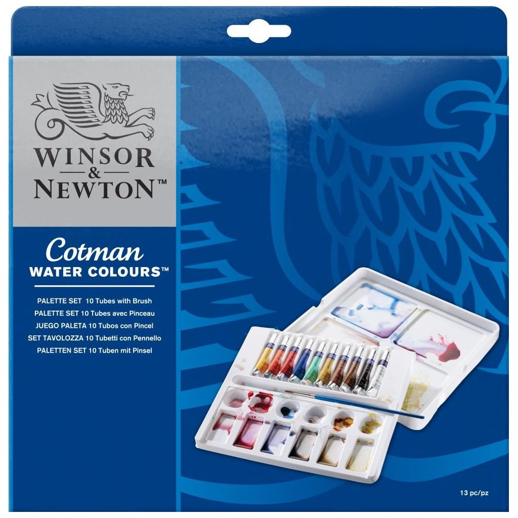 Winsor & Newton Cotman Water Colour Palette Set - 10 Tubes x 8 ML with Brush