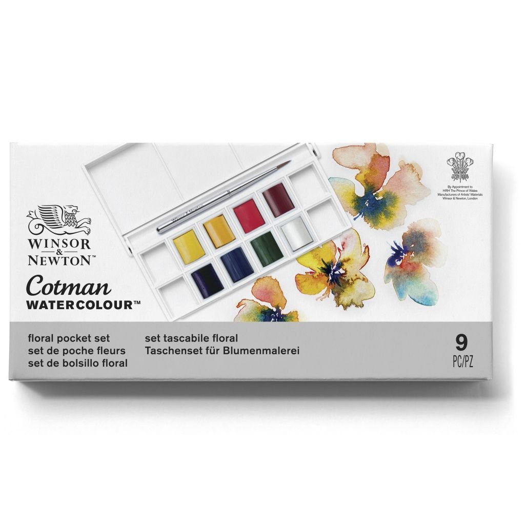 Winsor & Newton Cotman Water Colour - Floral Pocket Set - 8 Half Pans with Brush