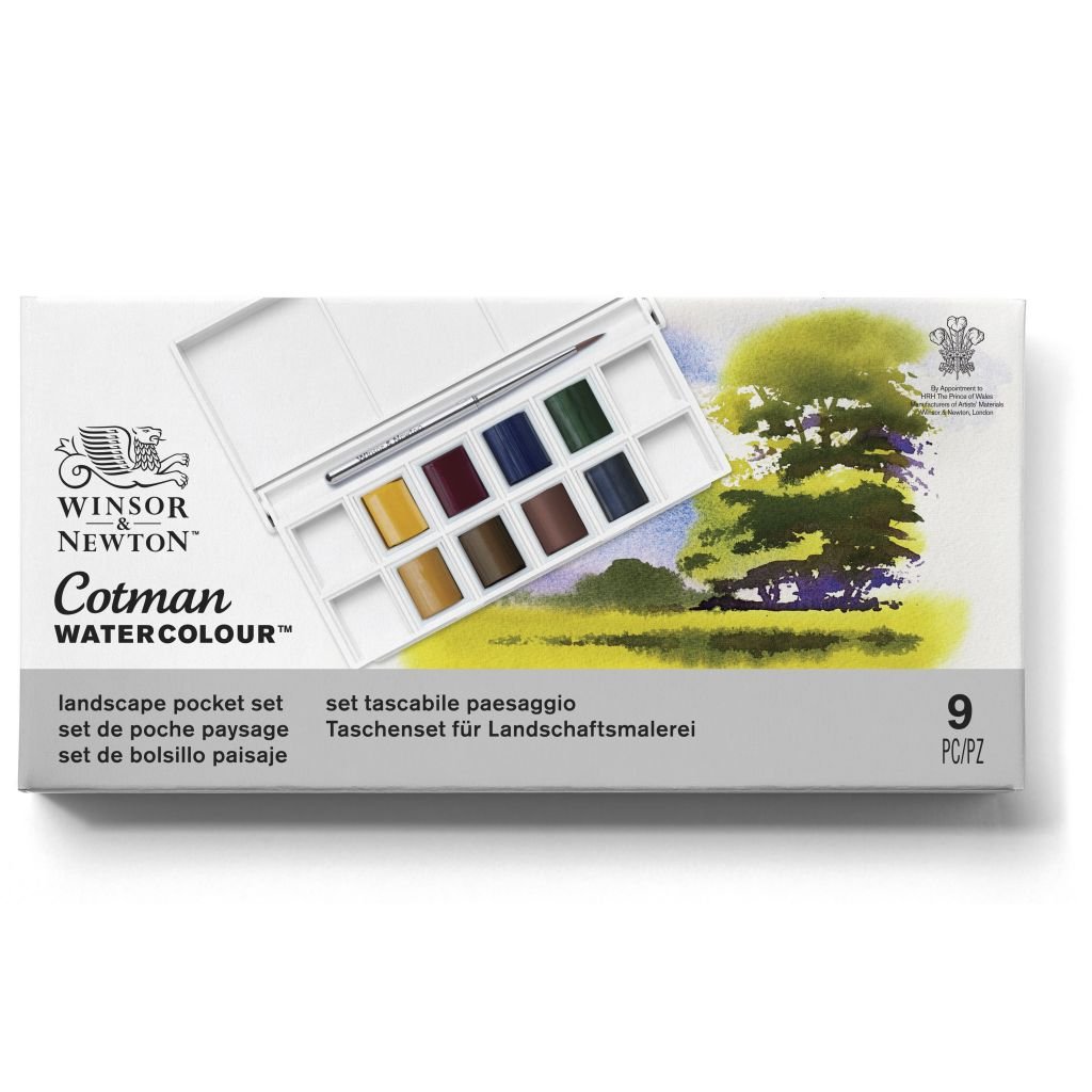 Winsor & Newton Cotman Water Colour - Landscape Pocket Set - 8 Half Pans with Brush