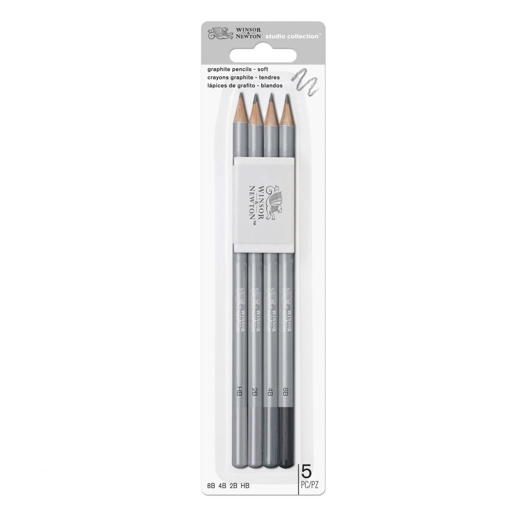 Winsor & Newton Studio Collection Soft Graphite Pencil - Set of 4 with Eraser in Blister Pack