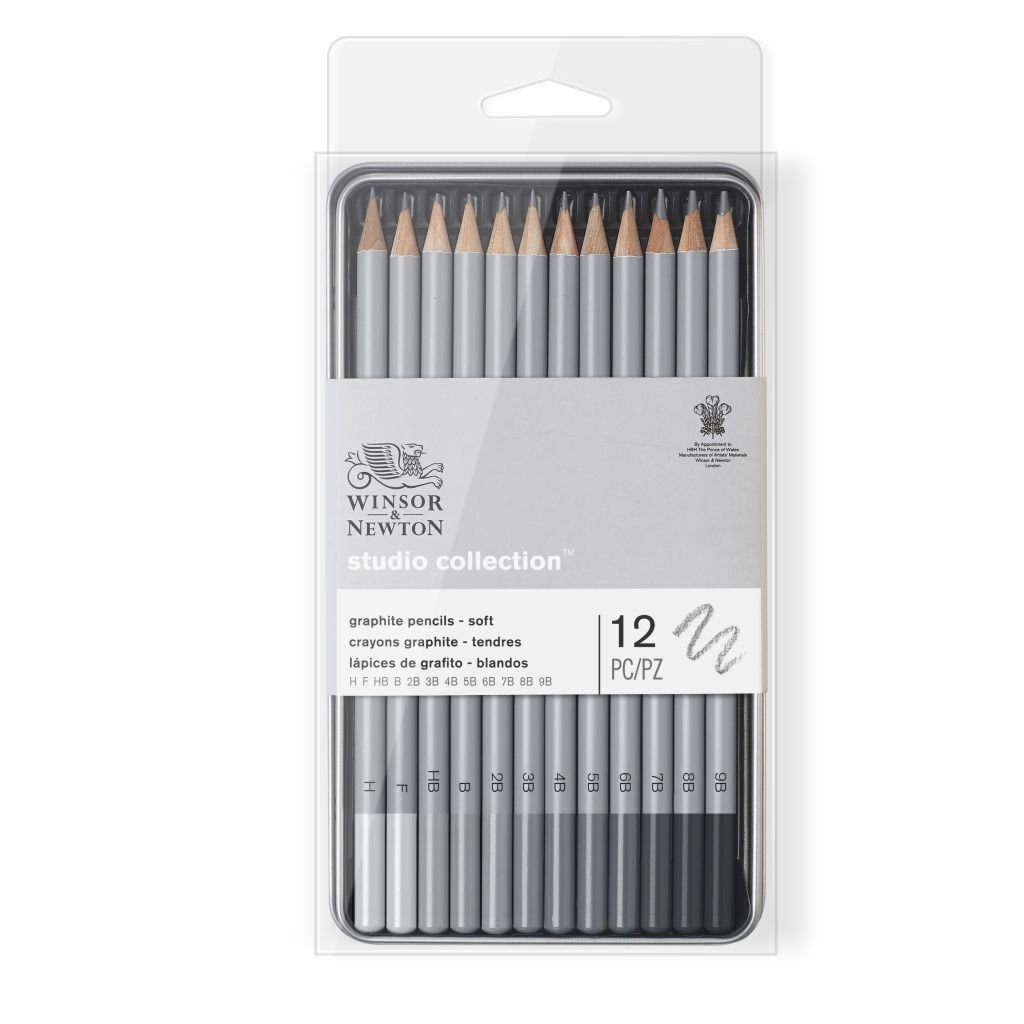 Winsor & Newton Studio Collection Soft Graphite Pencil - Set of 12 in Tin Box