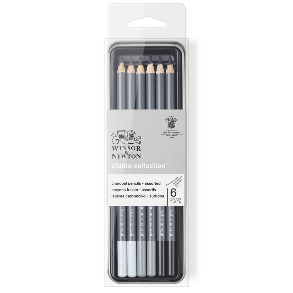 Winsor & Newton Studio Collection Charcoal Pencil - Set of 6 in Tin Box