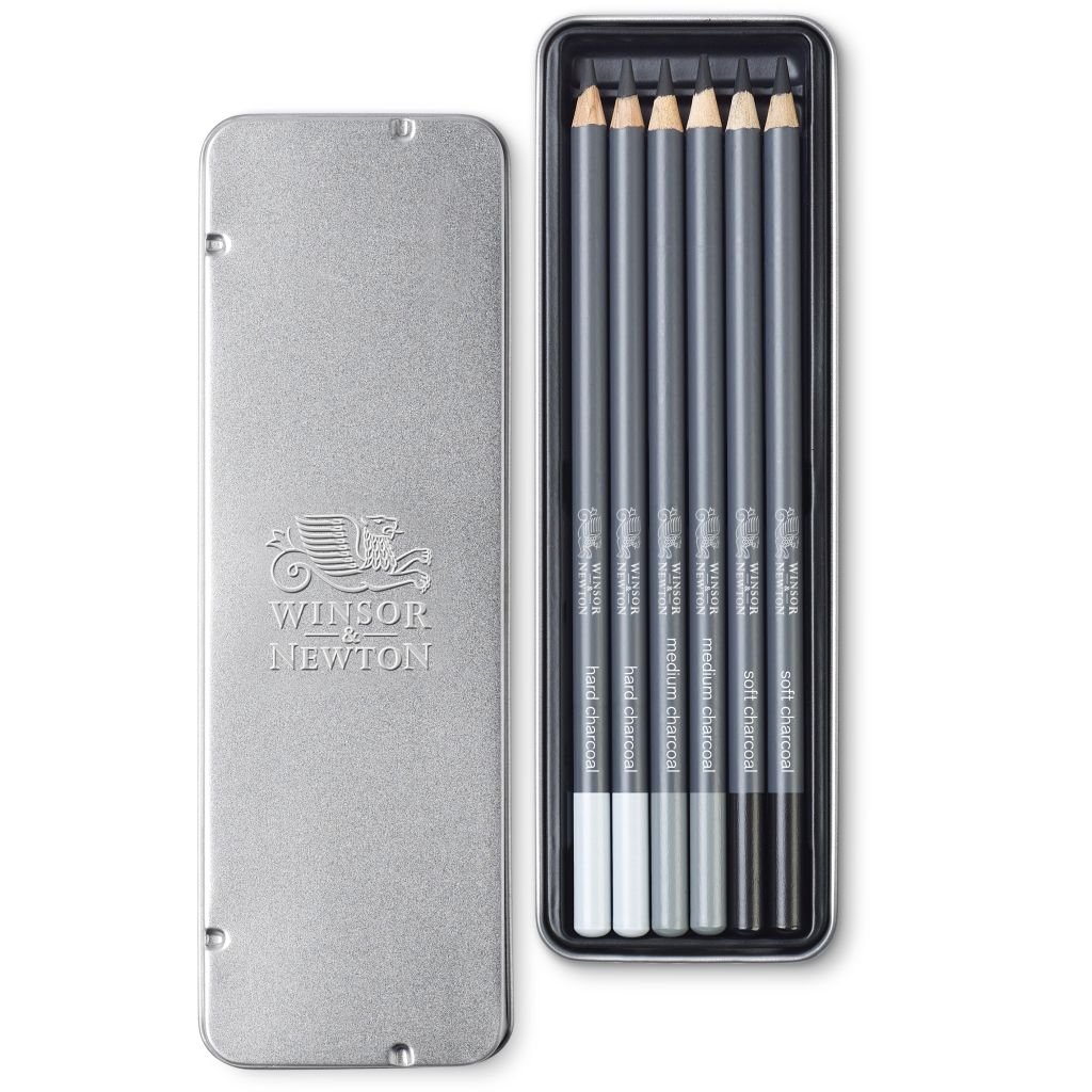 Winsor & Newton Studio Collection Charcoal Pencil - Set of 6 in Tin Box