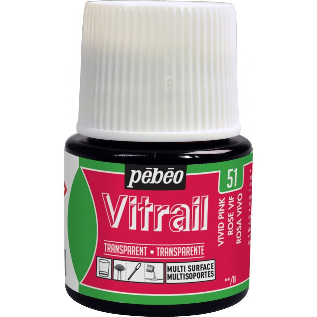 Pebeo Vitrail Paint - 45 ML Bottle - Vivid Pink (051)