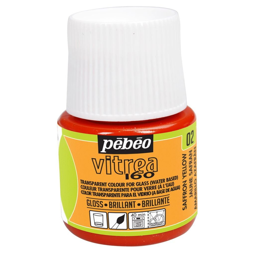 Pebeo Vitrea 160 Glossy Glass Paint - 45 ML Bottle - Safron Yellow (02)