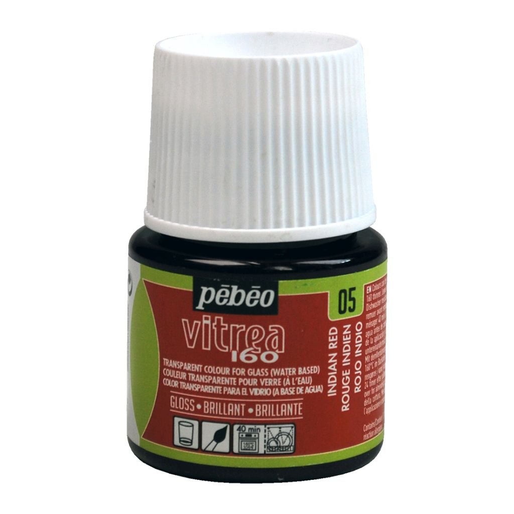 Pebeo Vitrea 160 Glossy Glass Paint - 45 ML Bottle - Indian Red (05)