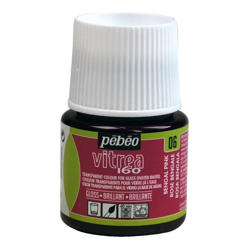 Pebeo Vitrea 160 Glossy Glass Paint - 45 ML Bottle - Bengal Pink  (06)