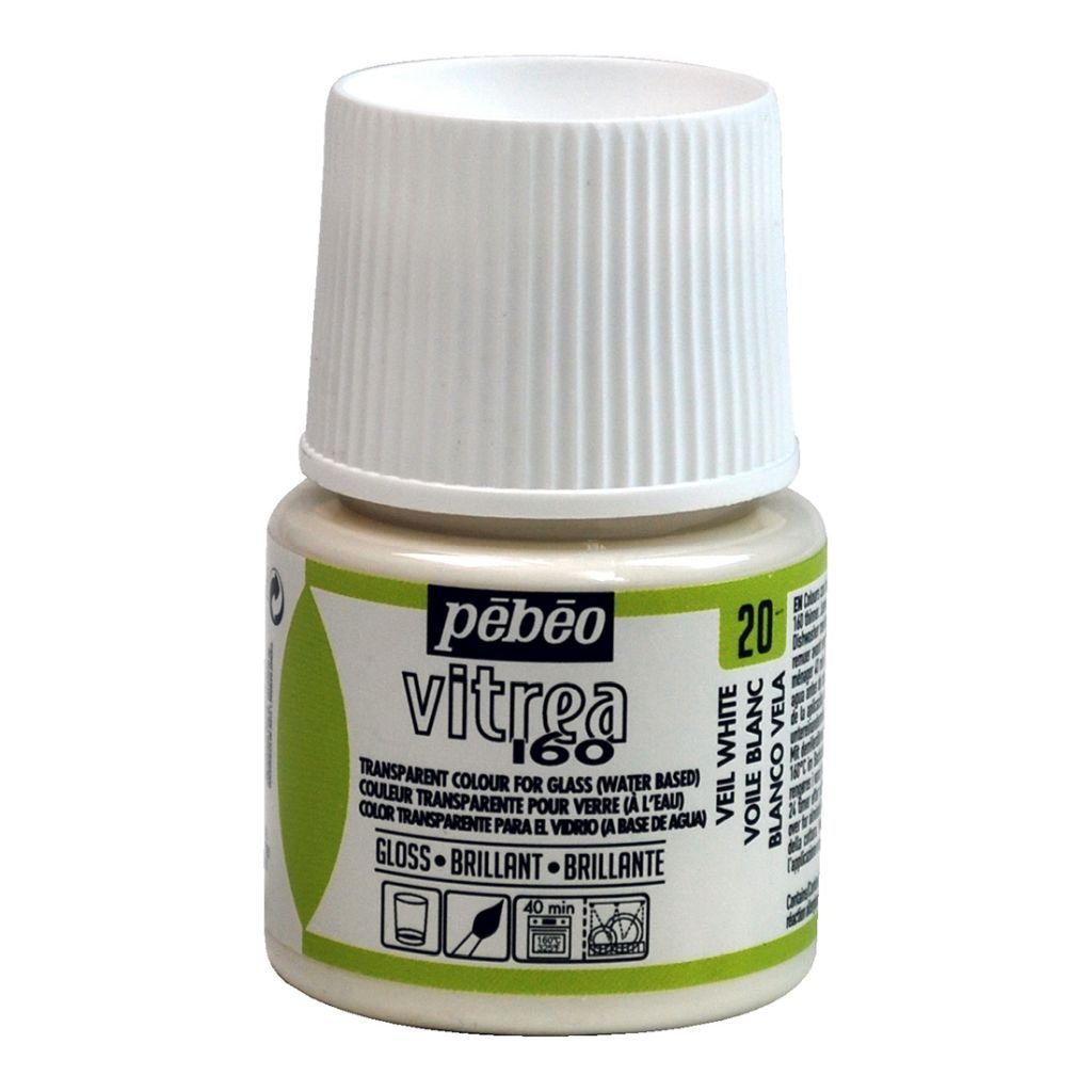 Pebeo Vitrea 160 Glossy Glass Paint - 45 ML Bottle - Veil White (20)