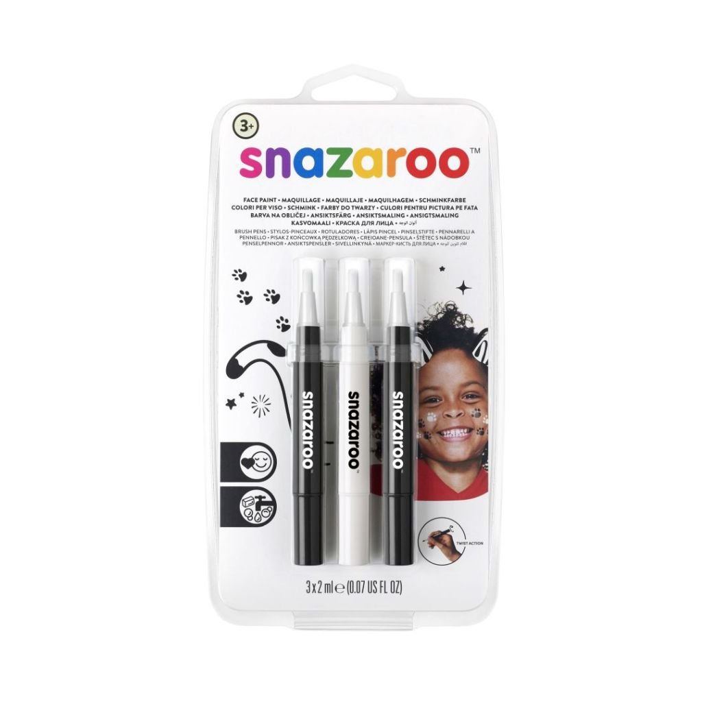 Snazaroo Face Paint Brush Pens - Monochrome - Pack of 3